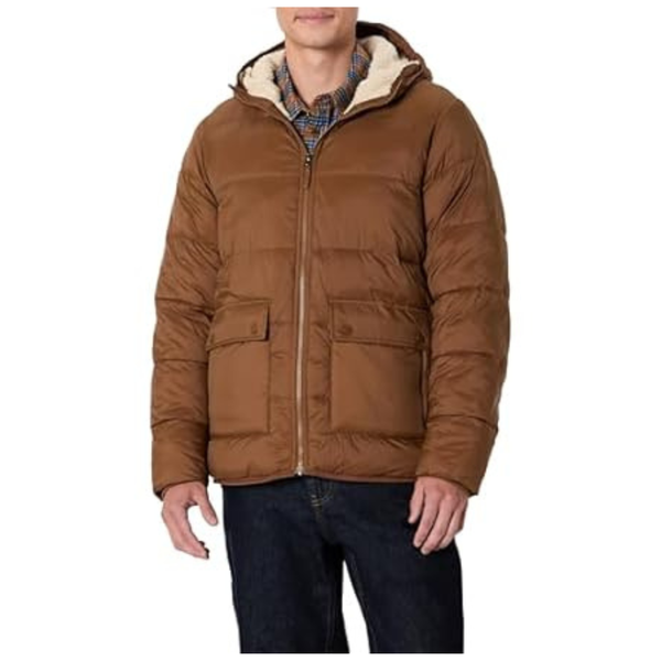 Amazon Essentials Men's Long-Sleeve Water-Resistant Sherpa-Lined Puffer Jacket