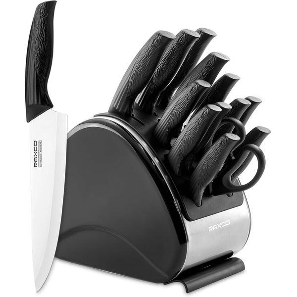 15-Piece RAXCO German Stainless Steel Kitchen Knife Set w/ Storage Block