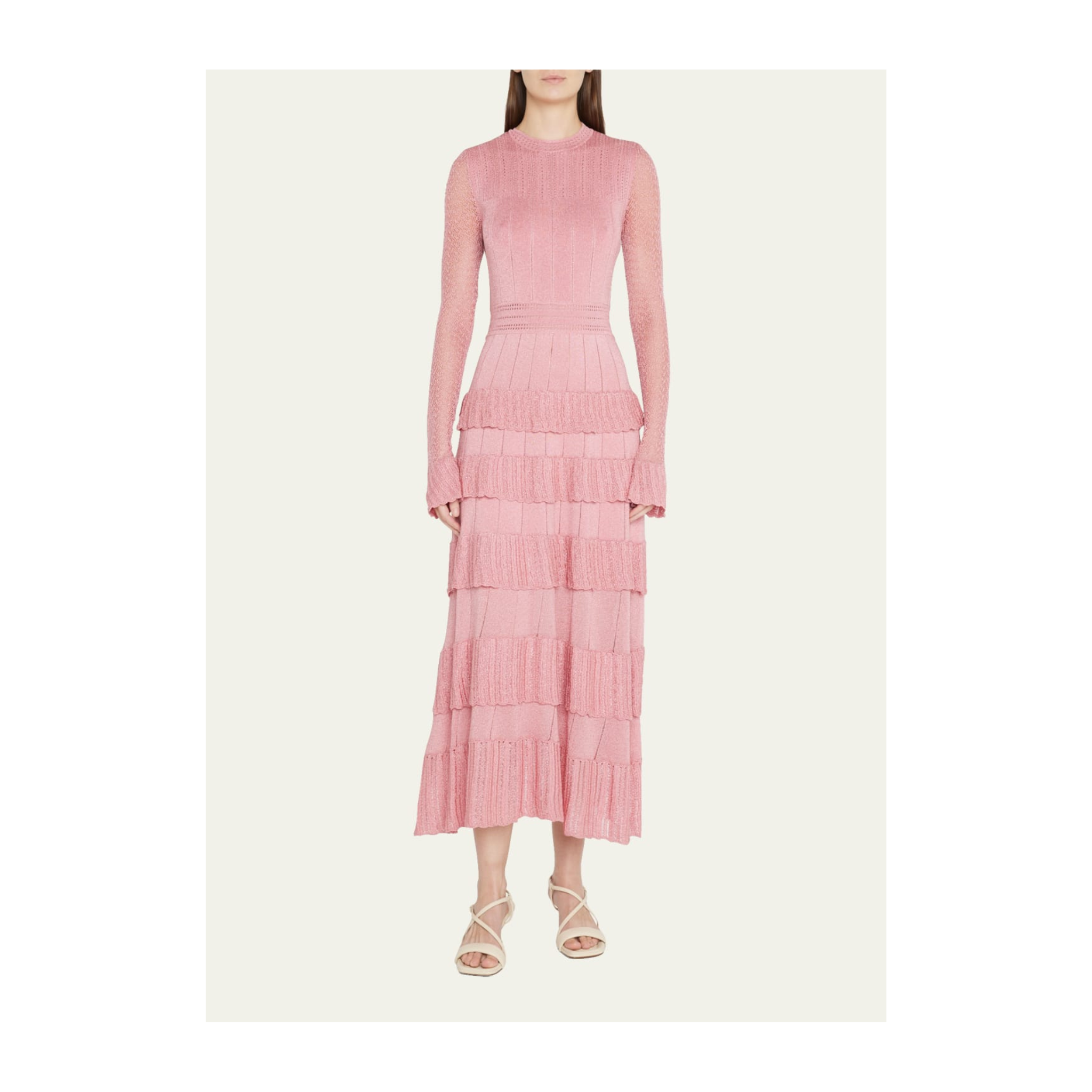 Lela Rose Tiered Ruffle Knit Midi Dress