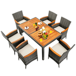7-Piece Costway Patio Rattan Acacia Wood Table & Chair Set