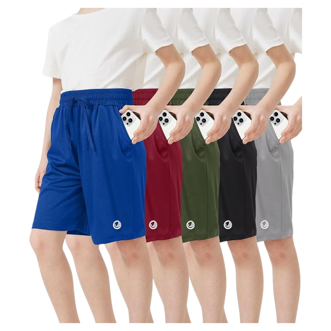 5-Pack Boys Quick-Dry Athletic Shorts With Pockets (Multicolor)