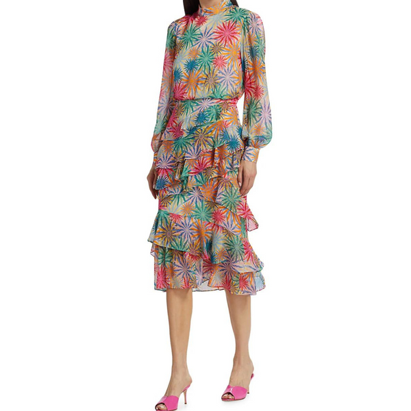 Vestido midi de seda con volantes Saloni