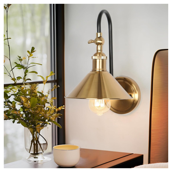 Modern Black Gold Wall Sconces With Adjustable Brass Shade
