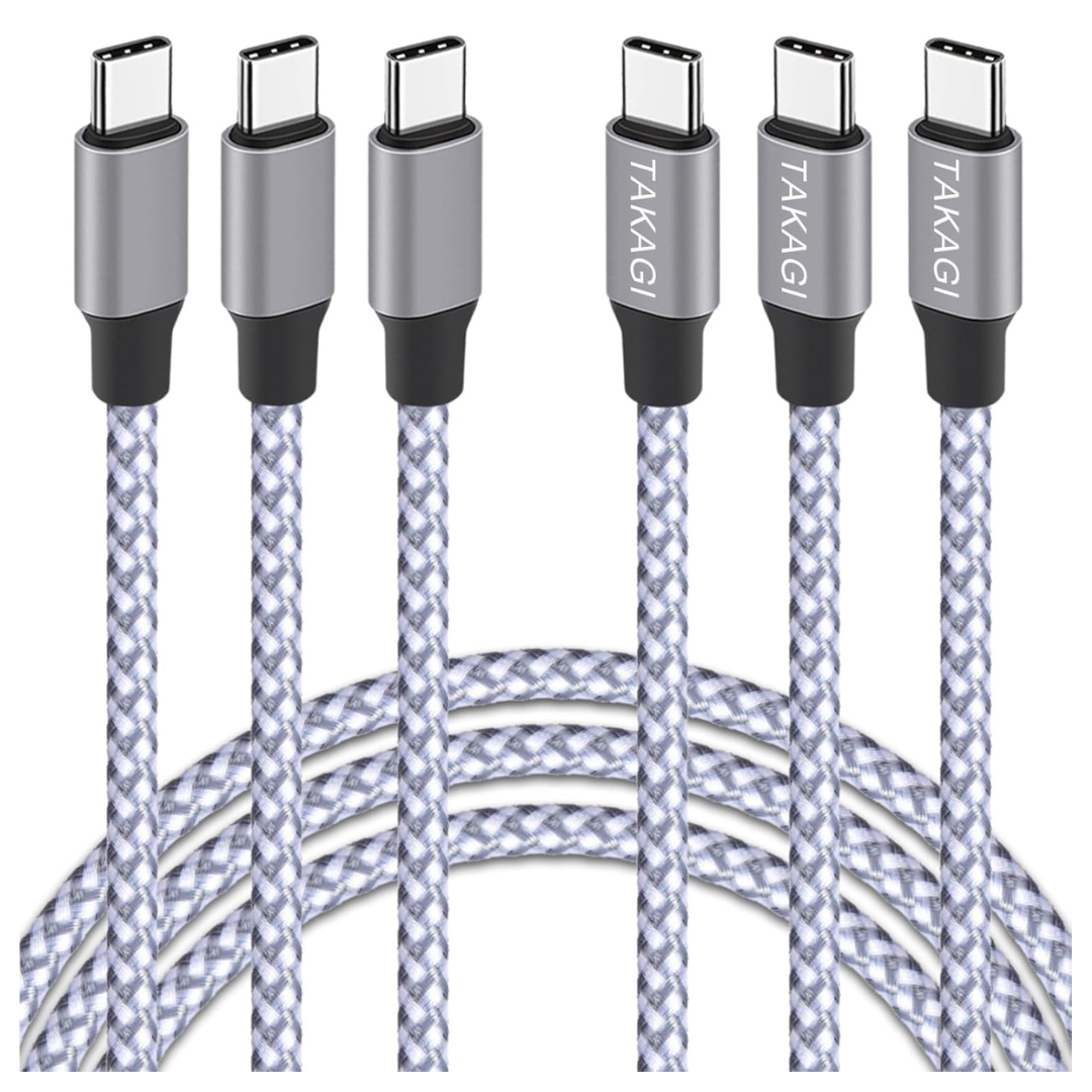 3-Pack 60W 3Ft Nylon Braided Data Sync USB Cables