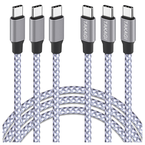 3-Pack 60W 3Ft Nylon Braided Data Sync USB Cables