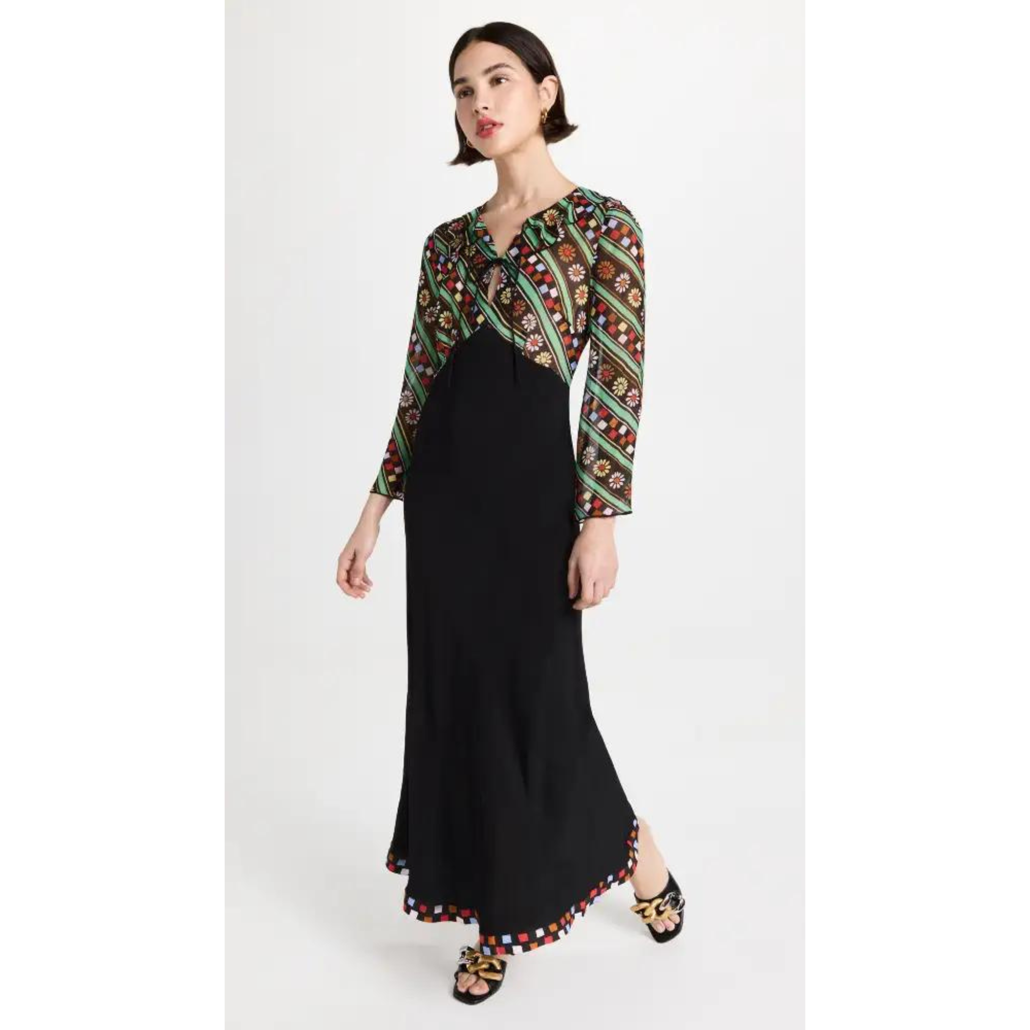 Rixo Lora printed tie-neck crêpe dress
