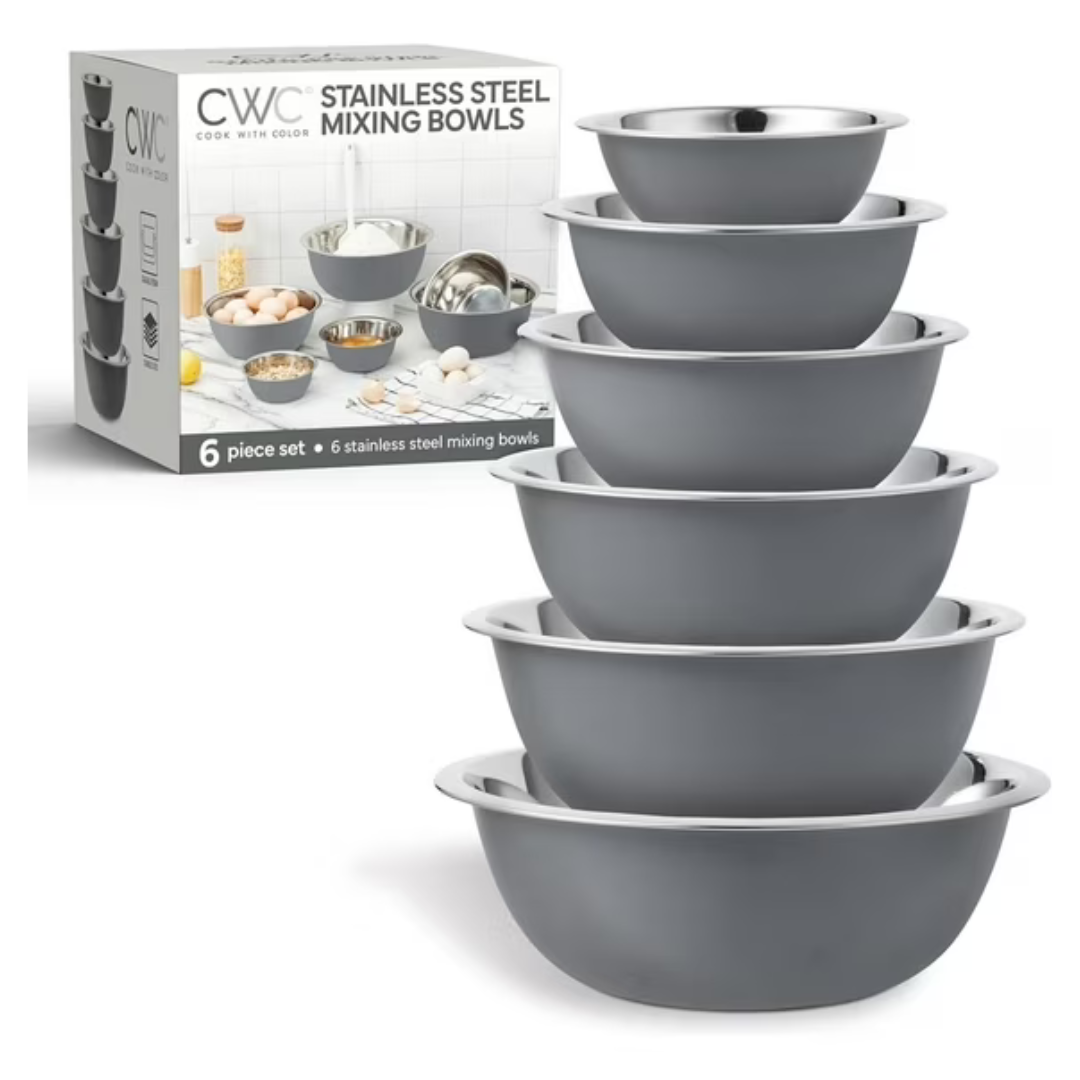 6-Pcs Cook With Color Stainless Steel Mixing Bowls Set