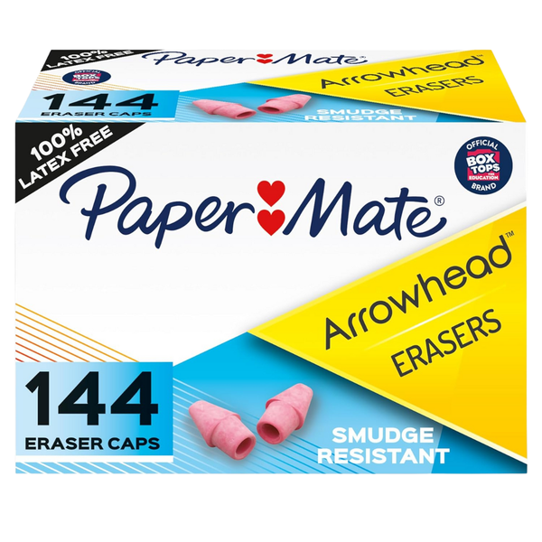 144-Count Paper Mate Arrowhead Pink Pearl Cap Erasers