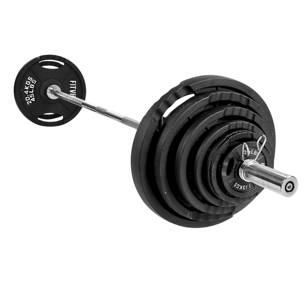 2" Fitvids Olympic Cast Iron Barbell Set W/ 300-Lbs Weight Plates & 7' Barbell