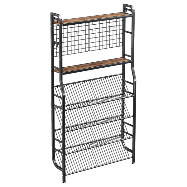 4-Tier Narrow Wall-Mounted Shoe Rack W/ 14 Storage Hooks