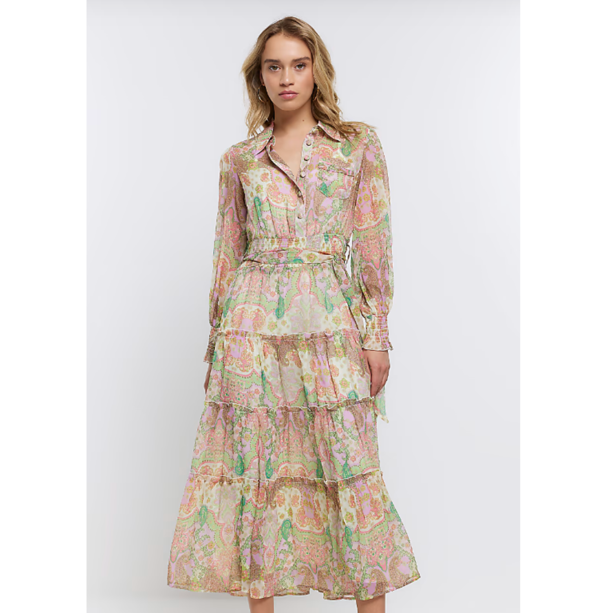 River Island Chiffon Tiered Hem Midi Dress (3 COLORS)