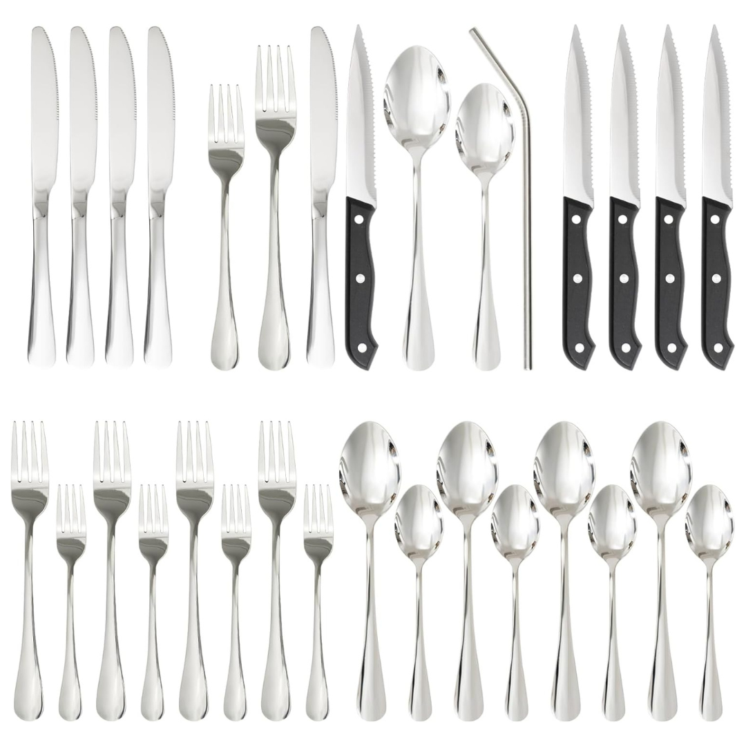 24-Piece 4 Food-Grade Stainless Steel Flatware Set
