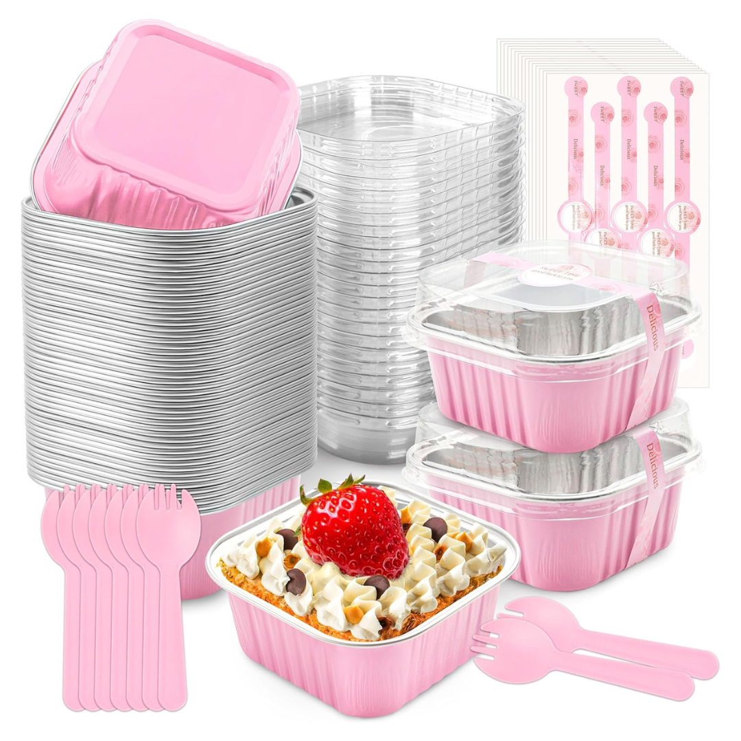 50-Pieces 5oz Mini Cake Pans With Lids And Spoons