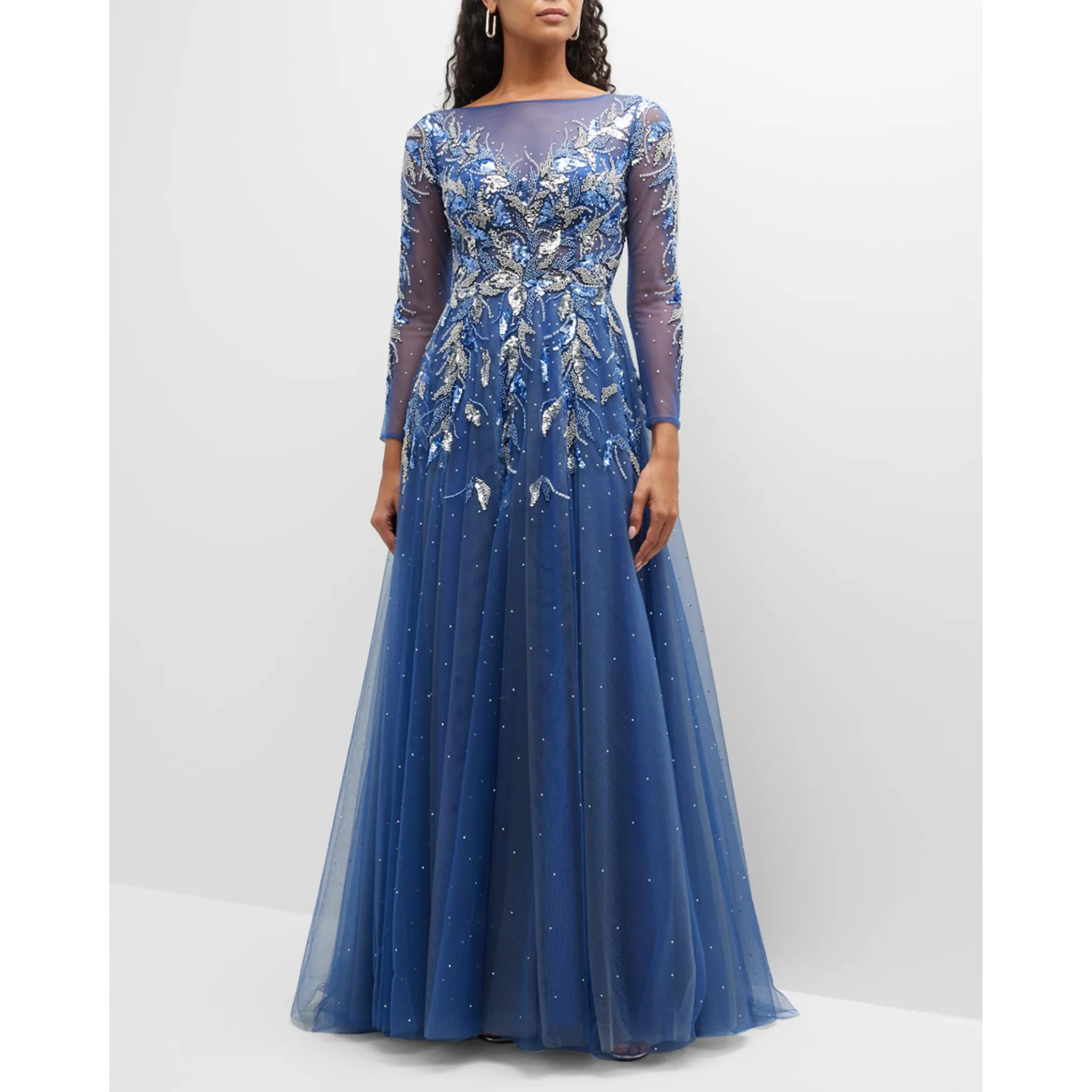 Basix Floral Beaded Sequin A-Line Gown