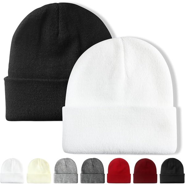 2-Pack Unisex Cuffed Knit Beanies