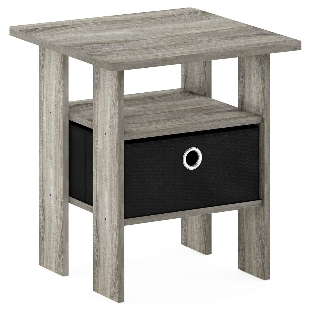 Furinno Andrey Nightstand End Table W/ Open Shelves & Storage Bin