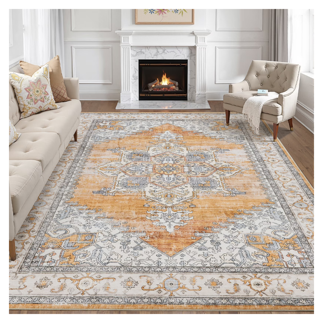 5' x 7' Non-Slip Oriental Soft Polyester Vintage Medallion Distressed Area Rug