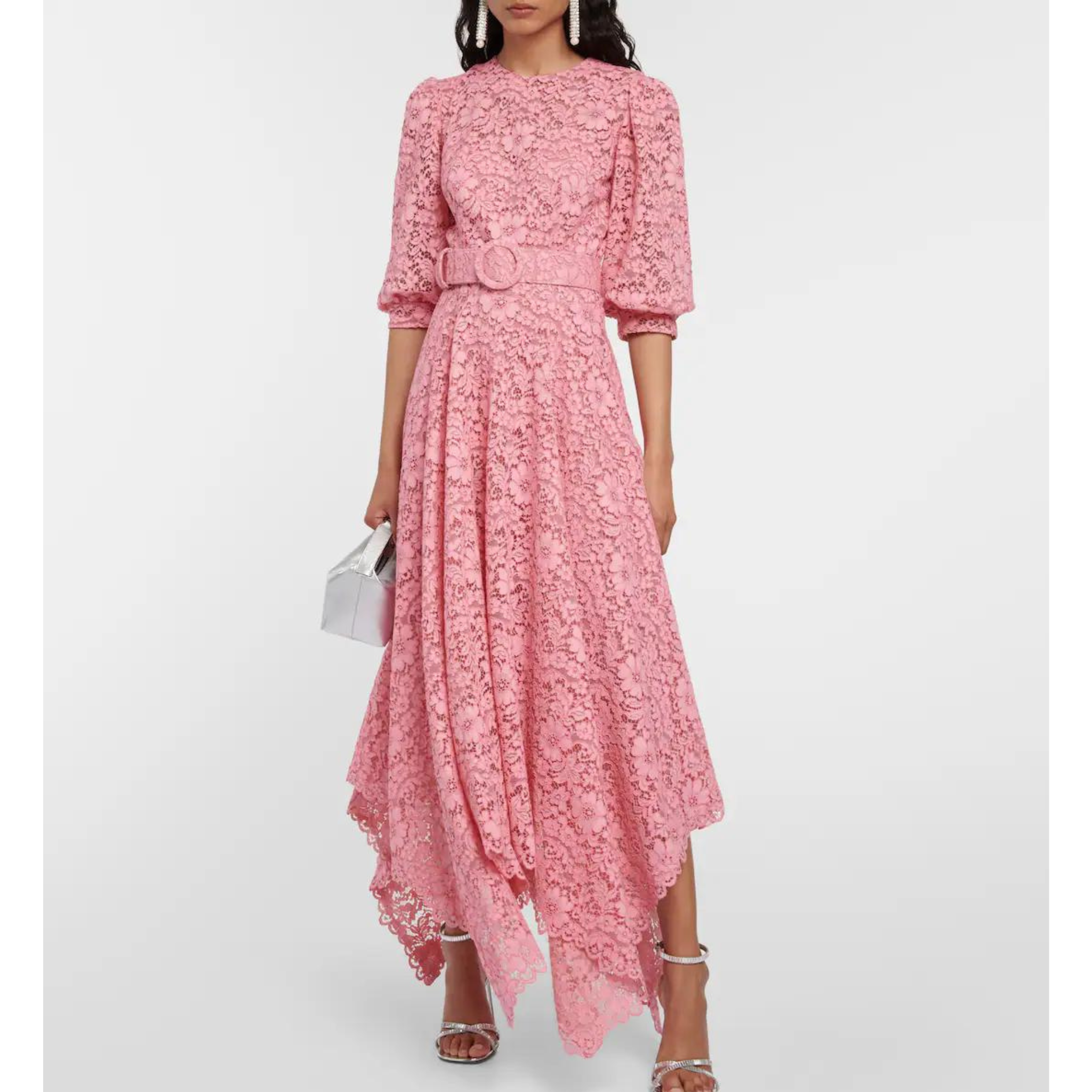 Costerellos Belted Lace Maxi Dress