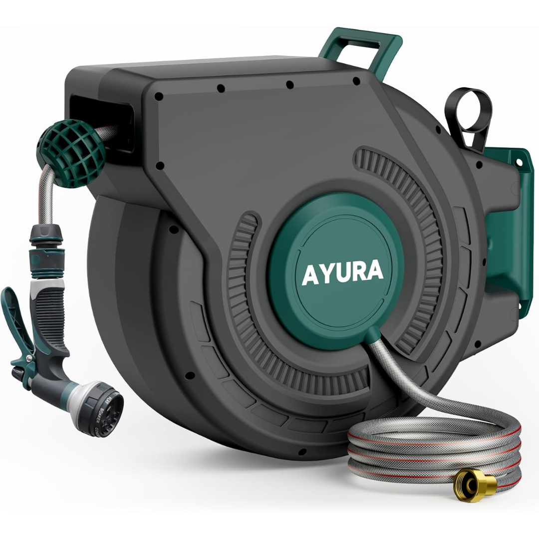 100ft Ayura Retractable Garden Hose Reel With Kink-Free Rewind