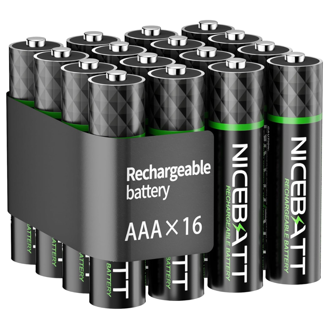 16-Count Nicebatt 1100mAh Rechargeable AAA Batteries