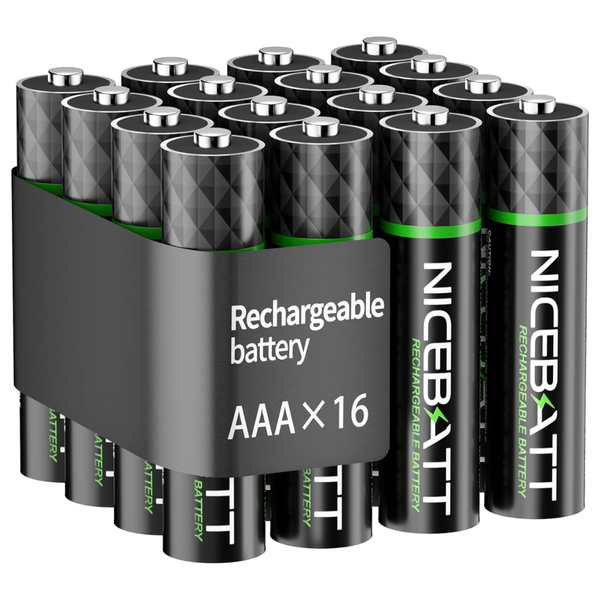 16-Count Nicebatt 1100mAh Rechargeable AAA Batteries