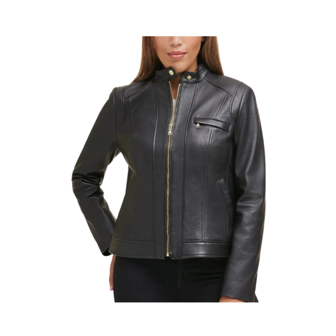 Cole Haan Women's Zip Front Fully Lined Leather Coat
