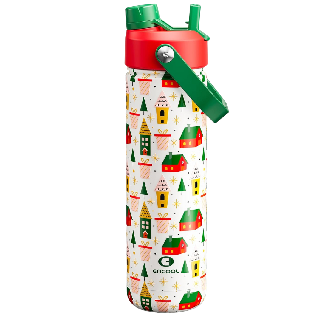 26 Oz Christmas Insulated Water Bottle With Straw