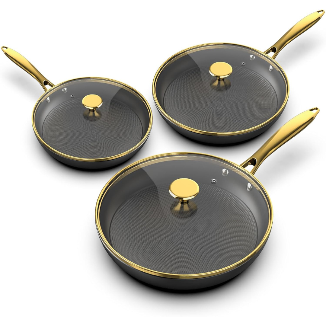 3-Piece Imarku Nonstick Cast Iron Frying Pans with Lid