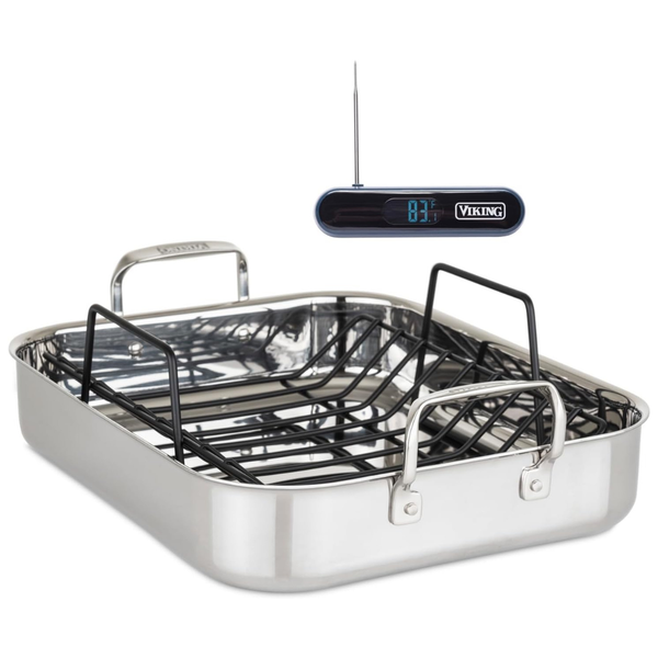 Viking Culinary 3-Ply Stainless Steel Roasting Pan And Rack W/Thermometer
