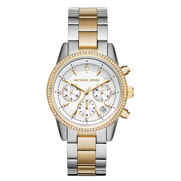 Michael Kors Women's Ritz Stainless Steel Watch With Crystal Topring