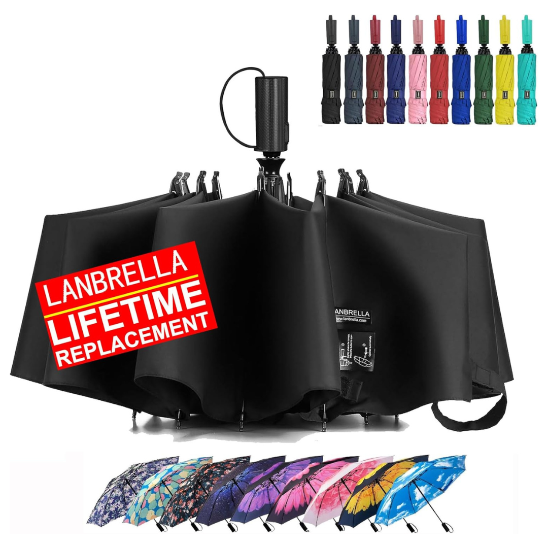 Lanbrella Compact Reverse Folding Travel Umbrella
