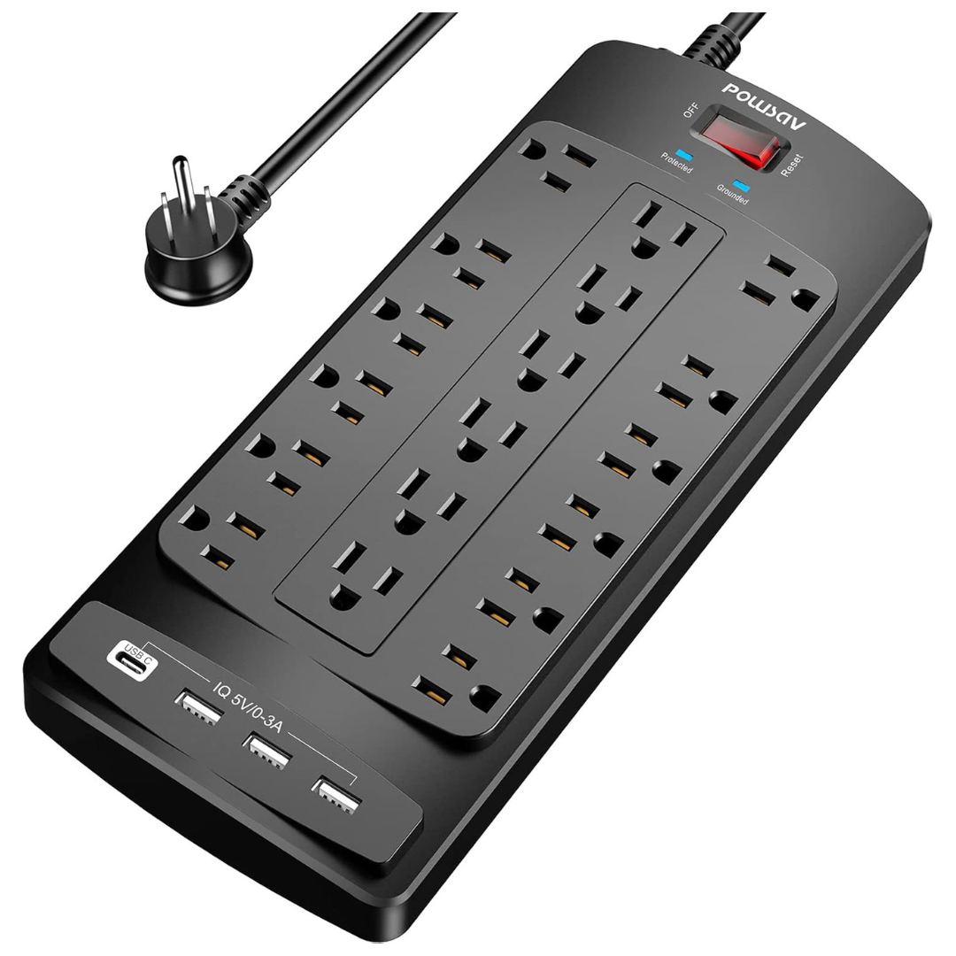 POWSAV Surge Protector With 18 Outlets And 4 USB Ports (NBW-903)