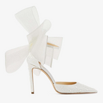 Jimmy Choo Ivory Satin Pumps with Crystals and Mesh Fascinator Bows