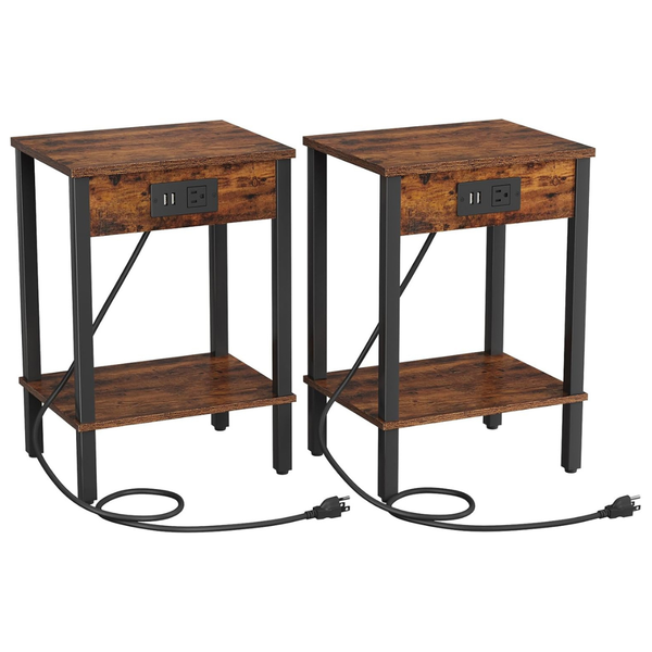 Set Of 2 Vimber 2-Tier Nightstands Side Table With Charging Station