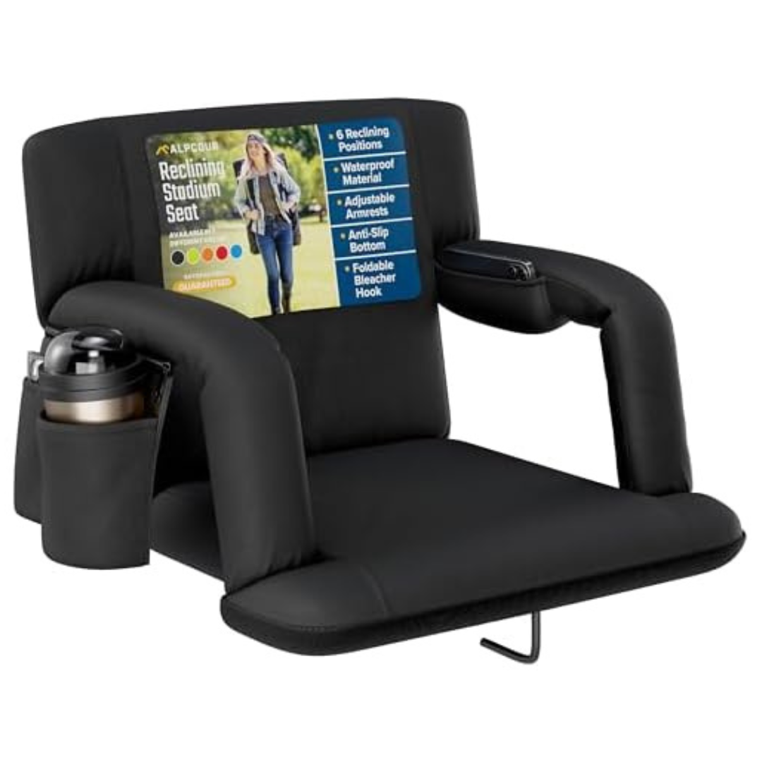 Alpcour 21" Reclining Stadium Seat With Armrests And Side Pockets