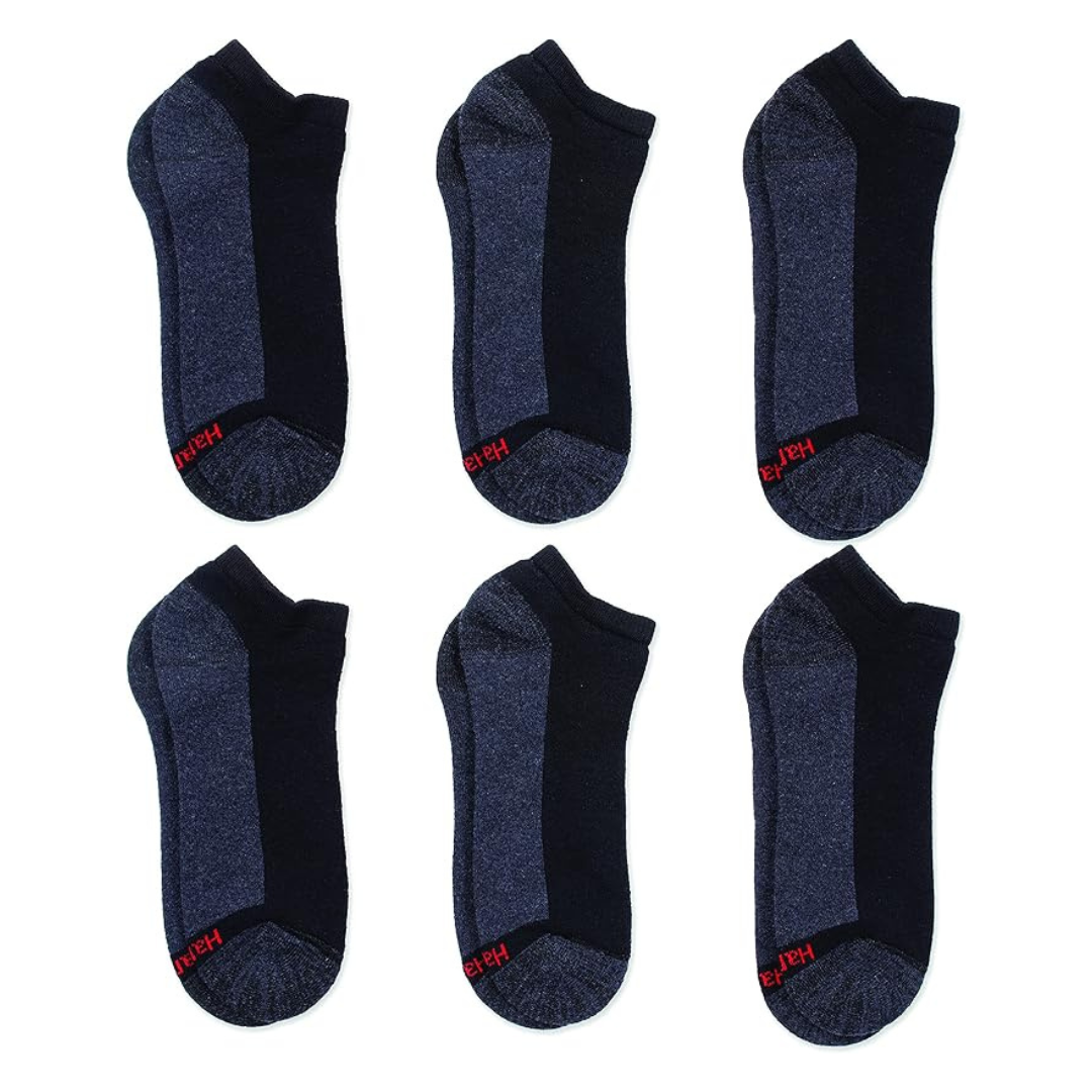 6-Pairs Hanes Men's Max Cushion Low Cut Socks (6-12 In Black/Grey)