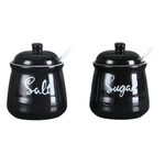 12 Oz Ceramic Salt And Sugar Bowls Set With Lid And Spoons