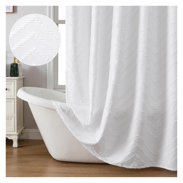 72" x 96" Chevron Extra Long Beige Boho Shower Curtain