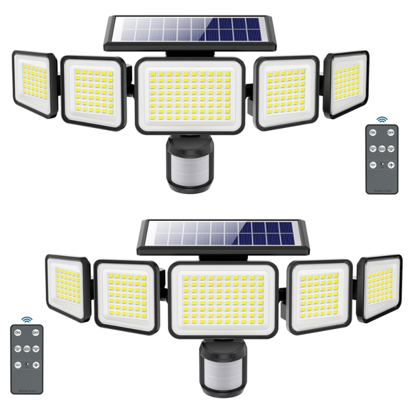 2-Pack 3000LM 5-Adjustable Heads Solar Motion Sensor LED Flood Light