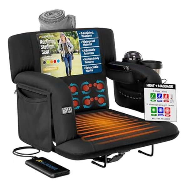 Alpcour Heated Massage Reclining Stadium Bleacher Chair