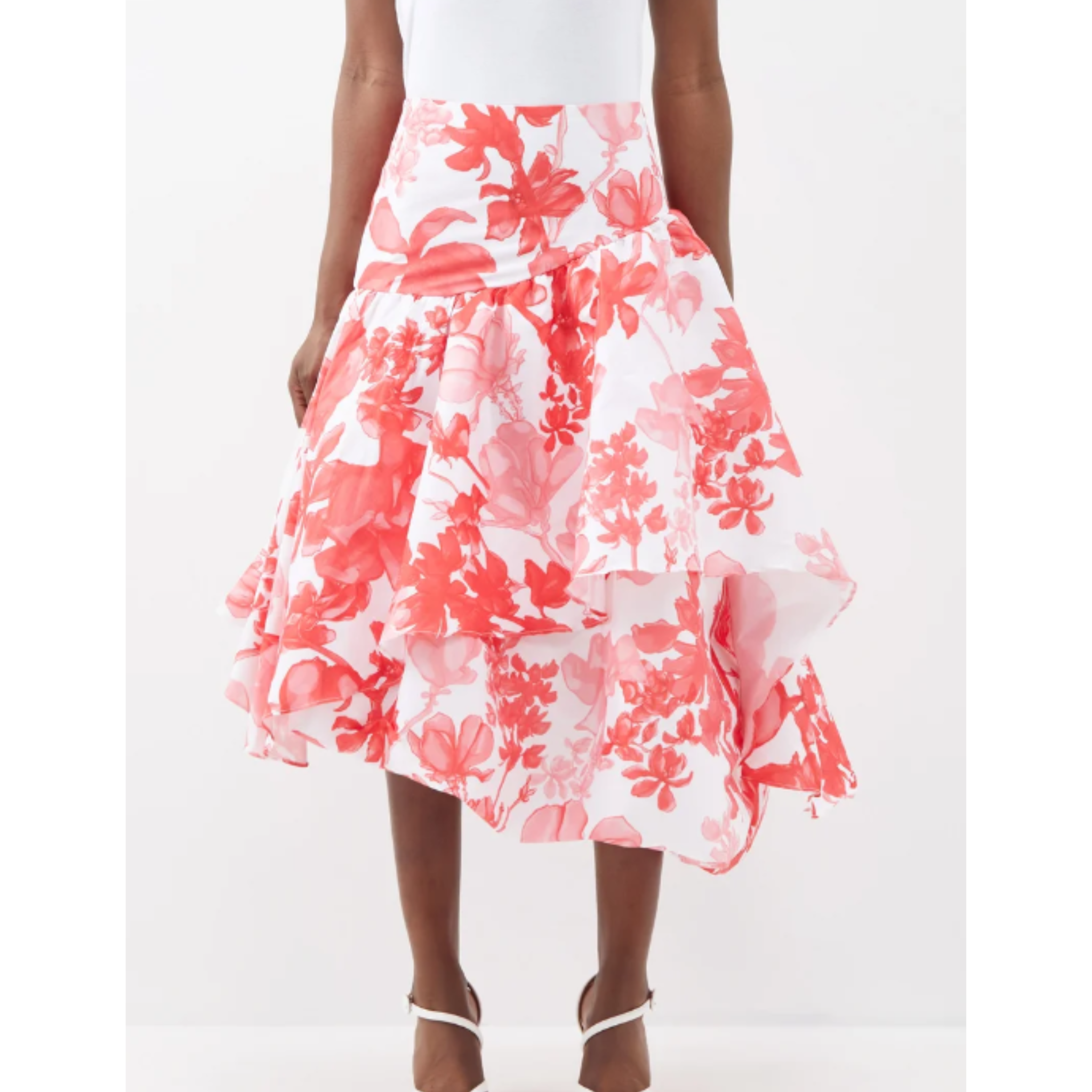 Kika Vargas Abella Ruffled Floral-Print Midi Skirt
