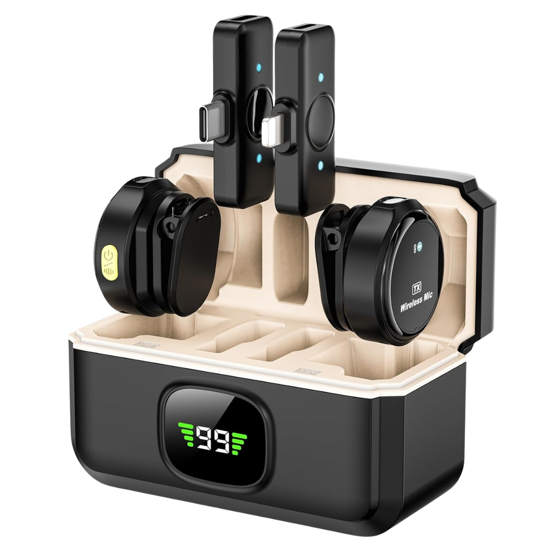 2-Pack Wireless Lavalier Microphone With Charging Case