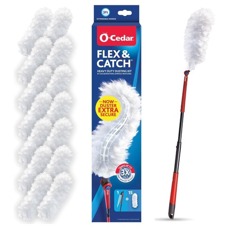 O-Cedar Flex & Catch Heavy Duty Dusting Kit with 15 Disposable Duster Refills