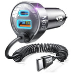 Lisen 90W USB-C Car Charger with Built-in USB-C Coiled Cable