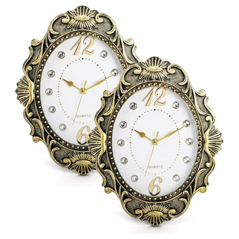 2-Pack 14" Vintage Antique Plastic Oval Silent Non Ticking Clock