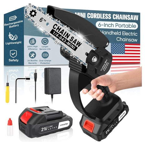 6" Portable Handheld Cordless Mini Chainsaw With Security Lock