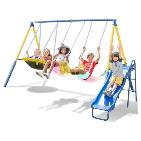 Swing Set with Slide & LED Light-Up Swings