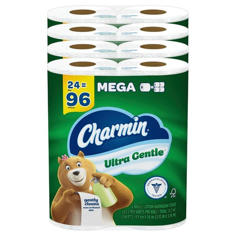 24 Mega Rolls (=96 Reg) Charmin Ultra Gentle Toilet Paper