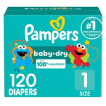 204 Pampers Baby Dry Diapers (Sizes 1 & 2)