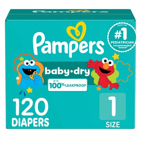 204 Pampers Baby Dry Diapers (Sizes 1 & 2)